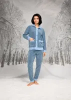 Gömlek Yaka Cepli Mavi Kadın Pijama Takımı Doreanse 26K4092