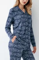 Gömlek Yaka Düğmeli Uzun Kollu Desenli Kadın Pijama Takımı Arnetta 3401-S Mavi farklı açı