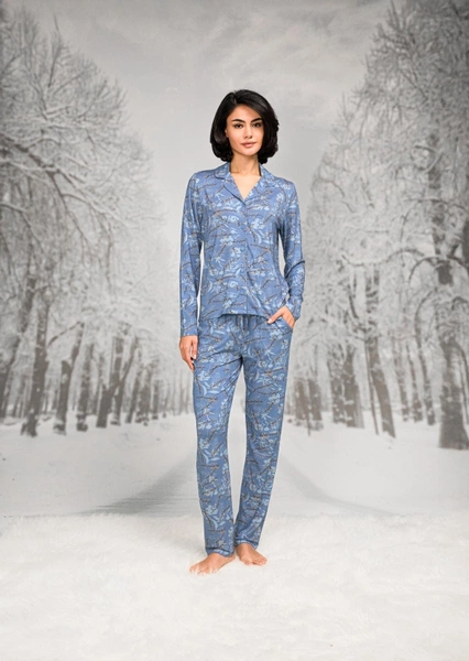 Gömlek Yaka Düğmeli Uzun Kollu Kadın Pijama Takım Doreanse 26K4106