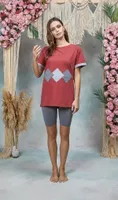 Gri Melanj Tayt Bordo T-Shirt Pijama Takımı Doreanse 25Y4076