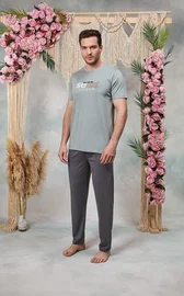 Doreanse Gri Yazı Baskılı Erkek Pijama Takımı  Doreanse 25Y4574
