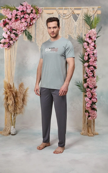 Gri Yazı Baskılı Erkek Pijama Takımı Doreanse 25Y4574