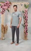 Gri Yazı Baskılı Erkek Pijama Takımı  Doreanse 25Y4574