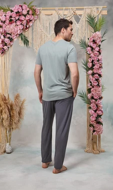 Doreanse Gri Yazı Baskılı Erkek Pijama Takımı  Doreanse 25Y4574 - Alternatif Görünüm