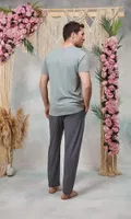 Gri Yazı Baskılı Erkek Pijama Takımı  Doreanse 25Y4574 detay görünüm