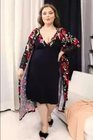 Gül Desen Viskon 2li Lüks Gecelik Sabahlık Takımı Lady 19224 Siyah farklı açı