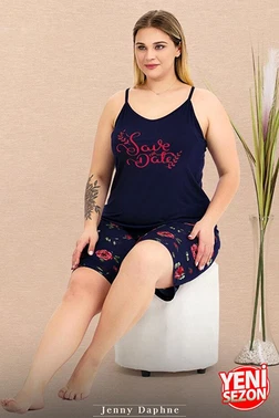 Lady Gül Desenli İnce Askılı Şortlu Büyük Beden Pijama Takımı  Lady 10443 - Alternatif Görünüm