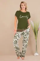 Haki Lovely Pamuklu Kısa Kol Pijama Takımı Lady 12531 Yeşil