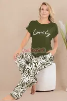Haki Lovely Pamuklu Kısa Kol Pijama Takımı Lady 12531 Yeşil detay görünüm