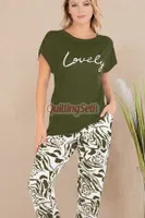 Haki Lovely Pamuklu Kısa Kol Pijama Takımı Lady 12531 Yeşil farklı açı
