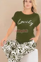 Haki Lovely Pamuklu Kısa Kol Pijama Takımı Lady 12531 Yeşil görsel 4