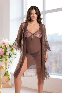 Real Passione Haki Tül Desenli Sabahlıklı Erotik Gecelik Real Passione 8096 - Alternatif Görünüm