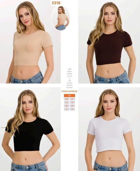 Yarım Kollu Likralı Kadın T-Shirt Crop İlke 2318