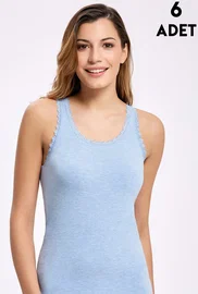 İlke Mavi Melanjlı Dantelli Bayan Geniş Askılı Atlet 6lı İlke 247 - 6 ADET