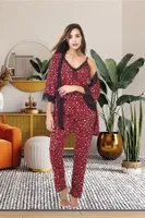 İnce Askılı Dantelli Atlet 3lü Sabahlık Takımı İzabel SB-5004 Bordo