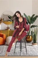İnce Askılı Dantelli Atlet 3lü Sabahlık Takımı İzabel SB-5004 Bordo detay görünüm