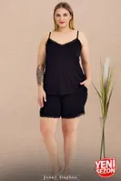 İnce Askılı Dantelli Şortlu Büyük Beden Pijama Takımı  Lady 10445 Siyah detay görünüm