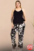 İnce Askılı Desenli Dantelli Büyük Beden Pijama Takımı Lady 10983  Siyah detay görünüm