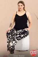 İnce Askılı Desenli Dantelli Büyük Beden Pijama Takımı Lady 10983  Siyah farklı açı
