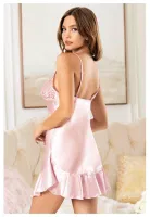 İnce Askılı Fırfırlı Kısa Kadın Saten Gecelik Miss Laris 2112 Pembe detay görünüm