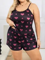 İnce Askılı Kalpli Büyük Beden Penye Şortlu Pijama Takımı Lily Bianca 13076 Lacivert