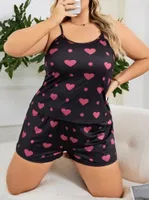 İnce Askılı Kalpli Büyük Beden Penye Şortlu Pijama Takımı Lily Bianca 13076 Lacivert farklı açı