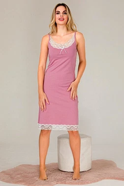Lady İnce Askılı Kenarları Dantel Pembe Kadın Tunik Gecelik  Lady 5531