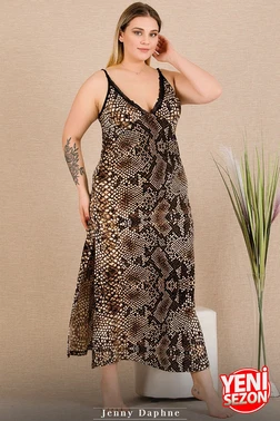 Lady İnce Askılı Yılan Desenli Yırtmaçlı Büyük Beden Uzun Elbise Lady 7285 - Alternatif Görünüm