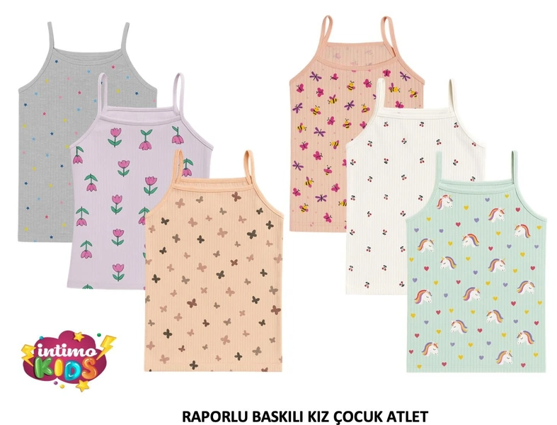 İp Askılı Raporlu Baskılı Kız Çocuk Atlet 6'lı İntimo 2533