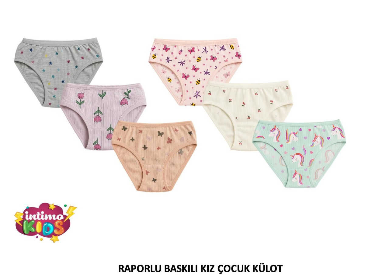 Raporlu Baskılı Kız Çocuk Külot 12'li İntimo 2546