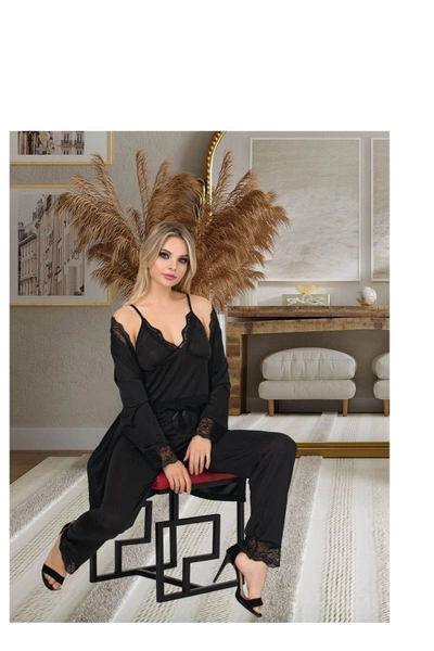Siyah Dantelli Atlet Pijama Sabahlık İzabel SB-5013