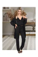 Siyah Dantelli Atlet Pijama Sabahlık İzabel SB-5013 Siyah detay görünüm