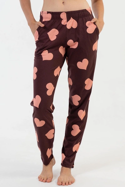 Kadın Pijama Altı Bordo Pembe Kalp Desenli Vienetta K204011