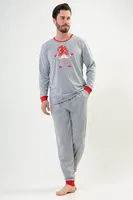 Uzun Kollu Yılbaşı Temalı Erkek Pijama Takımı Vienetta 204192  Gri Melanj görsel 4