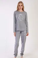 Kadın Melanj Gri Baskılı Pijama Ev Giyim Takımı Vienetta K306043 Gri Melanj
