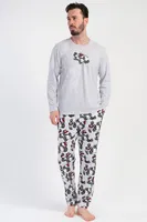 Panda Desenli Uzun Kollu Erkek Pijama Takımı Vienetta 312107  Gri Melanj görsel 4