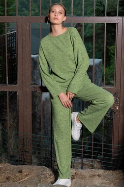 Vienetta Yuvarlak Yaka Uzun Kollu Yeşil Kadın Pijama Takımı Vienetta K405048