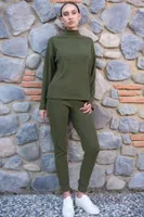 Balıkçı Yaka Yeşil Uzun Kollu Kadın Pijama Takımı Vienetta K405055 Haki