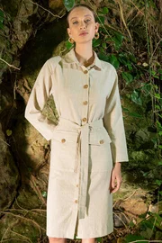 Vienetta Önden Düğmeli Kemerli Bej Kadın Elbise Vienetta K405093