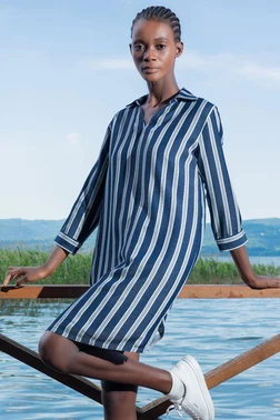 Vienetta Geniş Çizgili Düğmeli Mavi Kadın Tunik Gecelik Vienetta K405097