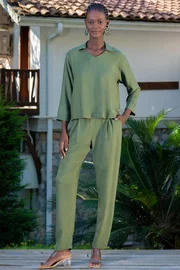 Vienetta Kadın Gömlek Yaka Fakir Kol Ev Giyim Vienetta K405099