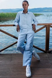 Vienetta Çizgili Gömlek Yaka Uzun Kollu Kadın Pijama Takımı Vienetta K405101