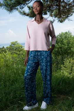 Vienetta Pembe Gömlek yaka Bluz Deseni Alt Takım Ev Giyim Vienetta K405107