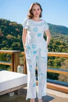 Cepli Yuvarlak Yaka Desenli Kadın Pijama Takımı Vienetta K411055 Turkuaz