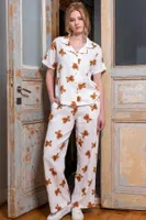 Ayıcık Desenli Gömlek Yaka Kadın Pijama Takımı Vienetta K412022 Ekru