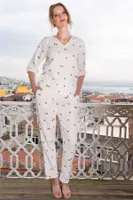 Kelebek Desenli Ekru Kadın Pijama Takımı Vienetta K412028 Ekru
