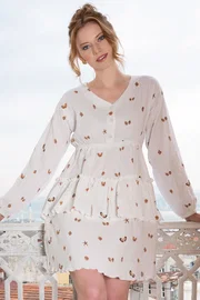 Vienetta Balon Kollu Kelebek Desenli Kısa Kadın Elbise Vienetta K412029