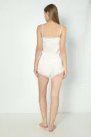 Kadın 2li Saten İp Askılı Pijama Takımı Nathalie S003 Beyaz farklı açı