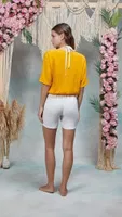 Kadın Beyaz Tulum Sarı Gömlek Pijama Takımı Doreanse 25Y4077 detay görünüm