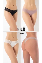 Confeo Kadın Dantelli Tanga 4 Lü Paket Külo Kadın C804-502
